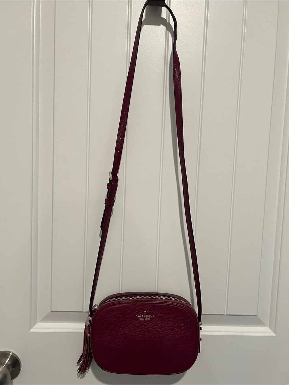kate spade Wine Pebbled Leather Crossbody Bag with Tassel